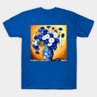 Blue and White Flowers in Blue and White Vase Still Life Painting T-Shirt